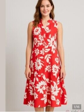 Seven7 Red and White Sleeveless Floral Midi Dress